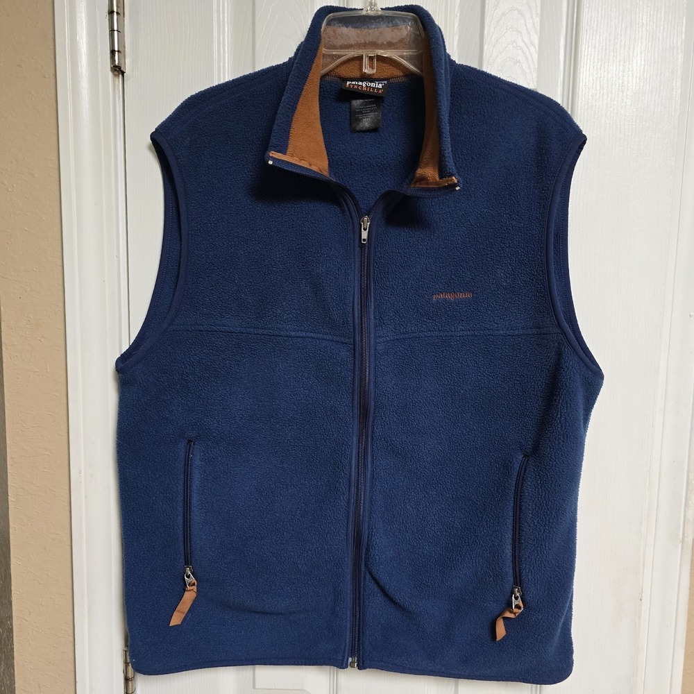 Patagonia Synchilla Fleece Adult Large Blue Vest Outdoors Logo Jacket Mens